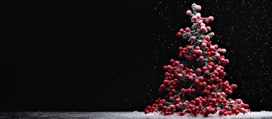 Aufkleber - A festive Christmas tree symbol made of frozen red berries set against a black backdrop ideal for copy space image