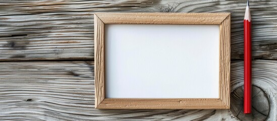 Poster - Wooden frame with blank paper note and pencil ideal for your copy space image