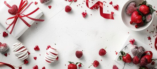 Leinwandbilder - Valentine s Day theme showcasing sustainable practices like Furoshiki gift wrapping homemade treats and a white background View from the top with a panorama and copy space image available