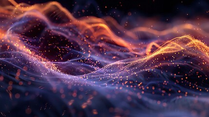 Poster - Abstract flowing waves of light with vibrant colors, creating a mesmerizing visual experience in a digital landscape.