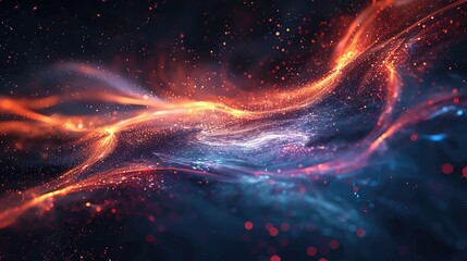 Poster - A stunning abstract representation of cosmic energy with swirling colors of orange, blue, and sparkles in a dark background.