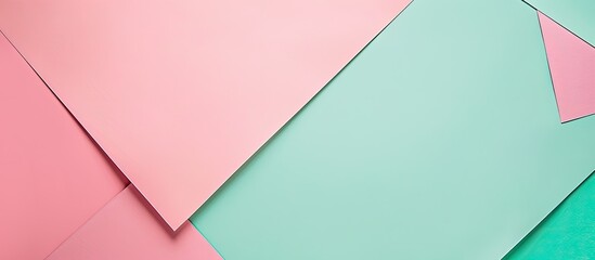 Leinwandbilder - Minimal fashion mock up concept featuring an abstract geometric paper background in trendy pink and mint colors Top view flat lay with ample copy space image