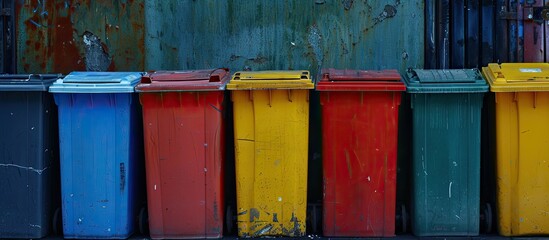 Poster - Recycle bins of various colors are shown in the copy space image