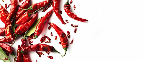 Poster - Isolated on a white background a vibrant image of hot red chilies with copy space image