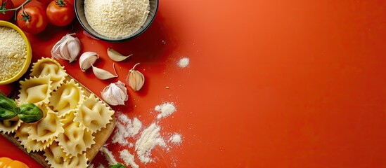 Aufkleber - Copy space image featuring lasagna ingredients on a colored background