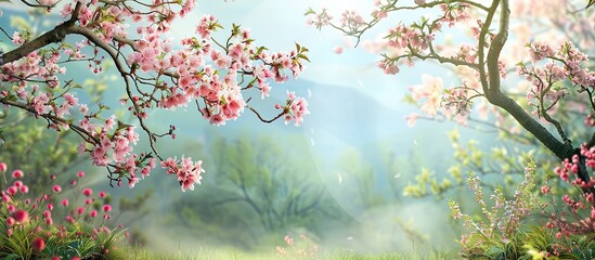 Fototapete - Springtime backdrop with copy space image