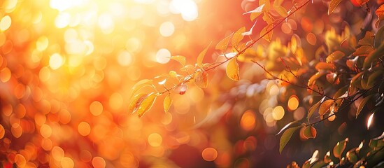 Aufkleber - Natural bokeh backdrop in orange hues under tree shade featuring an ideal copy space image