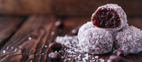 Poster - Ohagi filled with delicious sweet red bean paste displayed in a serene copy space image