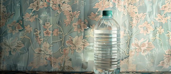 Poster - A plastic bottle of water against a wallpapered background ideal for product branding or showcasing with copy space image