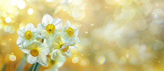 Canvas Print - In early spring beautiful Japanese narcissus flowers bloom perfect for a serene copy space image