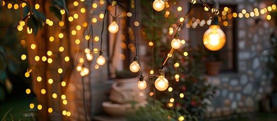Leinwandbilder - String lights enhancing a festive atmosphere ideal for decoration creating a cozy ambiance for any occasion with a copy space image