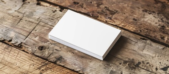 Fototapete - Wooden background with a blank business card Stylish branding mock up on a designer s desk with space for text in the image. Creative banner. Copyspace image