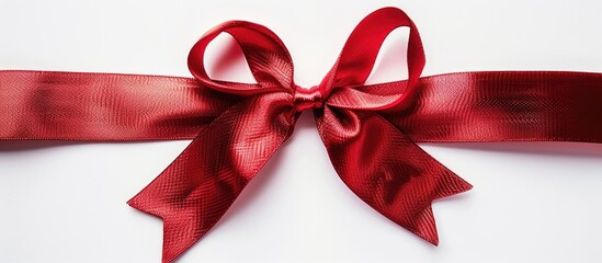 Aufkleber - A shiny red ribbon is shown up close on a white background with room for text in this copy space image