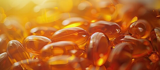 Aufkleber - Healthy product concept featuring soft gel capsules of oil supplements with copy space image