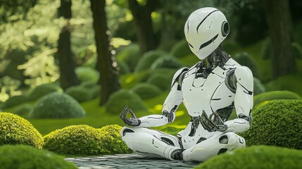 Wall Mural - Robot meditating in nature.