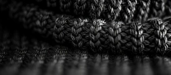 Poster - Handmade black and white knit fabric showcasing a textured knit pattern up close perfect for a copy space image
