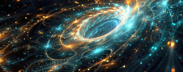 Poster - A mesmerizing abstract representation of a swirling cosmic vortex, featuring vibrant colors and luminous energy trails.