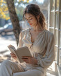 © Demian - A woman reading a book in feminine attire