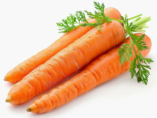 Wall Mural - Freshly Harvested Organic Carrots With Green Tops Against a White Background