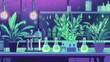 © Kin no Hikari - A vibrant laboratory scene with glowing plants and flasks, showcasing a fusion of science and nature in an artistic design.
