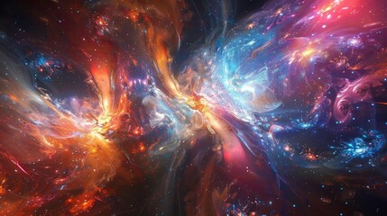 Poster - An abstract cosmic scene with vibrant colors, swirling gases, and a mysterious glow that evokes a sense of wonder and exploration.