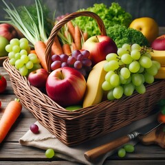 Wall Mural - Fresh produce in a woven basket.