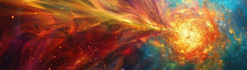Aufkleber - A vibrant cosmic explosion showcases a blend of colors in a swirling galaxy, representing energy and creation in the universe.