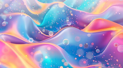 Poster - A vibrant abstract background featuring flowing waves of color with sparkling bubbles, creating a dreamy and artistic atmosphere.