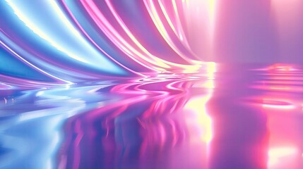 Poster - Vibrant waves of blue and pink light reflecting on a smooth surface, creating an ethereal and dreamy atmosphere.