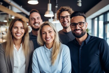 Smiling portrait of a diverse group of business people in office