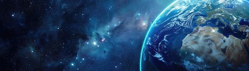 Poster - A stunning view of Earth from space, highlighting its beautiful blue hues and intricate landmasses against the dark cosmos.