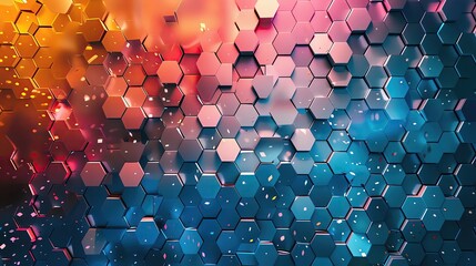 Poster - Colorful hexagonal pattern with vibrant gradients, ideal for backgrounds and digital design projects.
