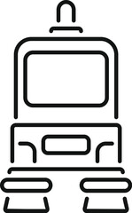 Poster - simple black and white line art icon of a modern electric passenger express train arriving at a stat