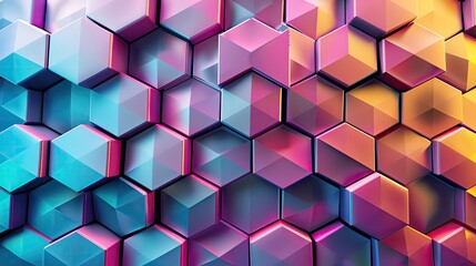 Poster - Vibrant hexagonal patterns in colorful gradients create a dynamic and modern abstract design suitable for various projects.