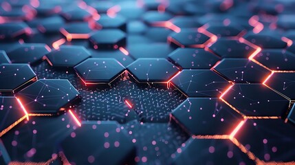 Poster - Futuristic hexagonal pattern with glowing edges and a dark background. Perfect for technology and digital design themes.