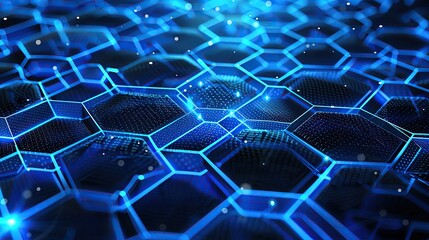 Poster - An abstract hexagonal pattern in vibrant blue tones, representing technology and innovation, perfect for backgrounds and designs.