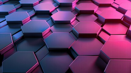 Poster - Futuristic hexagonal pattern with vibrant colors, creating an abstract, modern design ideal for tech backgrounds and digital art.