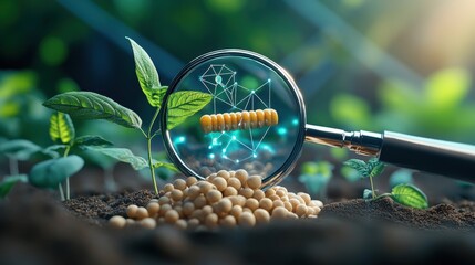 Wall Mural - Close-up of a genetically modified seed under a magnifying glass