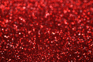 Wall Mural - red glitter bokeh background with sparkling light, abstract defocused texture. holiday lights.