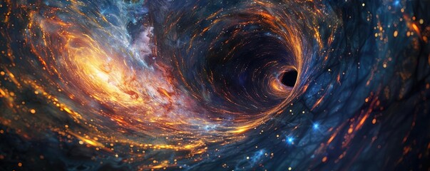 Poster - A stunning illustration of a cosmic black hole surrounded by swirling galaxies and vibrant starlight, inspiring awe and wonder.