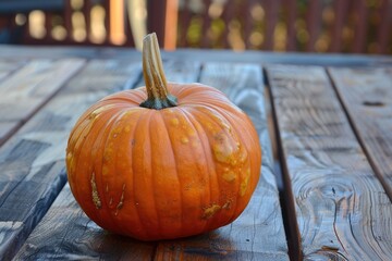 Pumpkin on table, fall and harvest decoration.