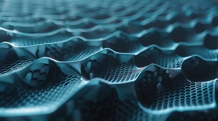 Poster - Close-up view of textured surface with abstract pattern, showcasing waves and reflections in a cool blue tone.