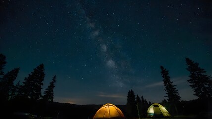 Wall Mural - star-studded night sky above a summer camp

