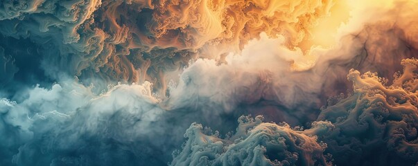 Poster - Vibrant and dramatic cloudscape with swirling patterns, showcasing vivid colors transitioning from blue to orange.