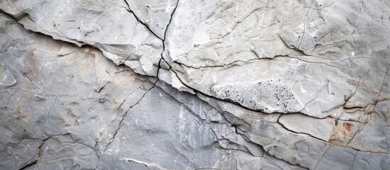 Canvas Print - Close up shot of an empty light grey stone wall with a crack in a cave providing an abstract background and texture showcasing beautiful patterns and a copy space image