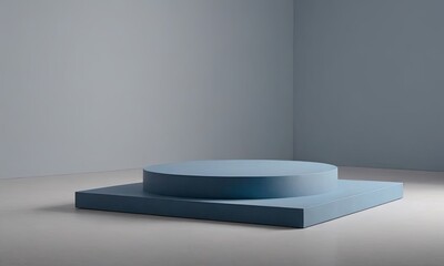 Poster - A blue square and a blue round object are placed in a room