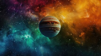 Aufkleber - Stunning image of Jupiter in a colorful cosmic nebula, showcasing deep space beauty and the mysteries of the galaxy.