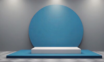 Poster - A blue and white stage with a white pedestal in the center