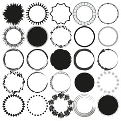 Wall Mural - Circular frame icons. Varied border designs. Black and white elements. Vector illustration.