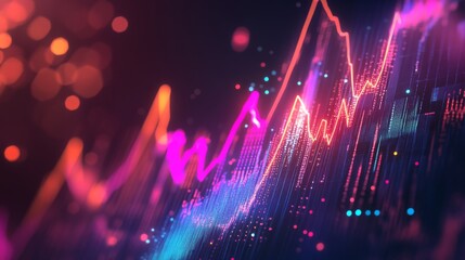 Aufkleber - Vibrant 3D financial graph with abstract shapes and glowing elements illustrating data points.